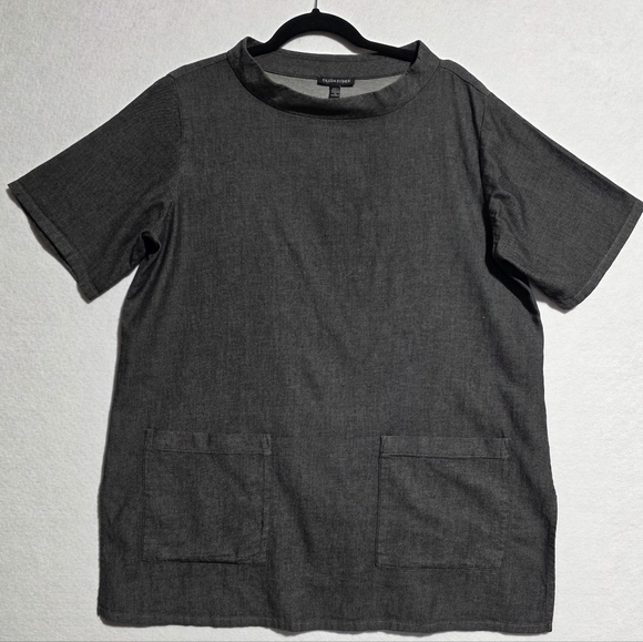 EUC EILEEN FISHER AIRY ORGANIC COTTON TWILL MOCK NECK TOP SZ M - Picture 6 of 12